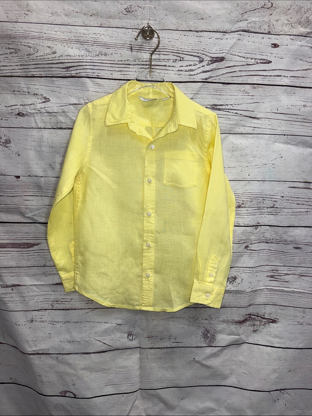 Janie & Jack Lightweight Linen Yellow Button-Up Shirt Size 6